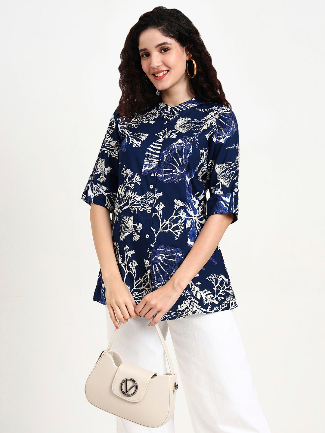 Blue Printed Rayon Top