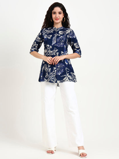 Blue Printed Rayon Top