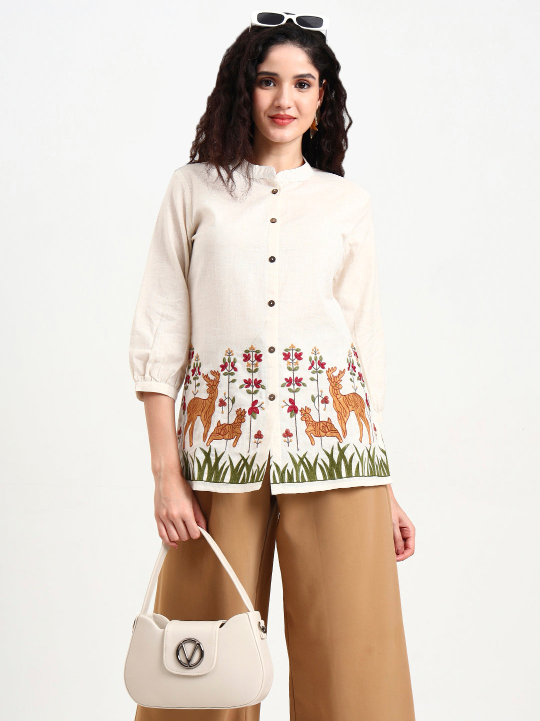 Off White Embroidered Cotton Top