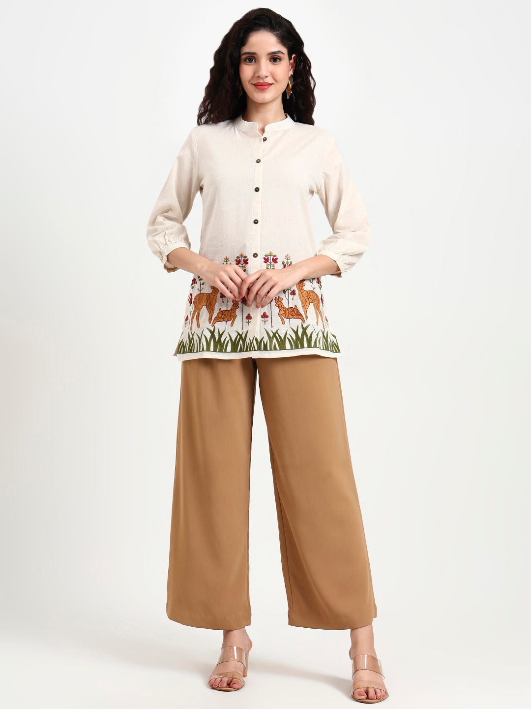 Off White Embroidered Cotton Top