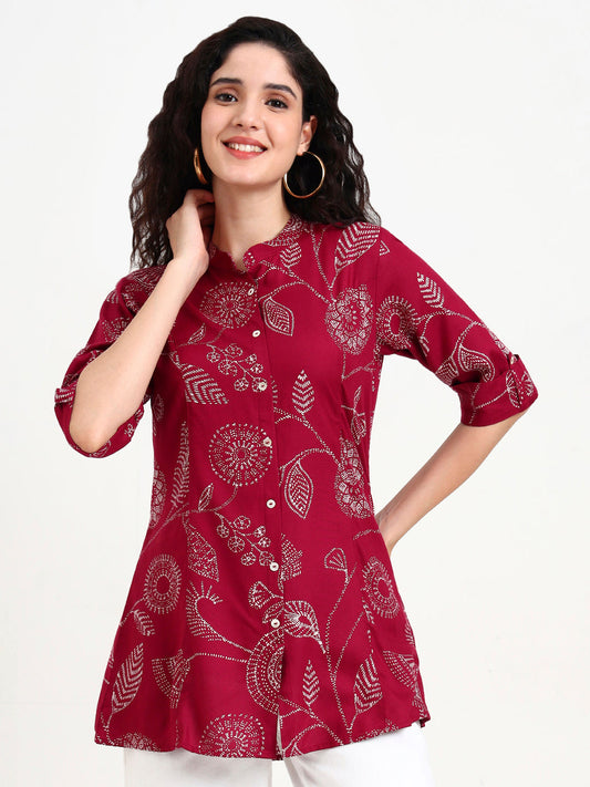 Maroon Printed Rayon Top
