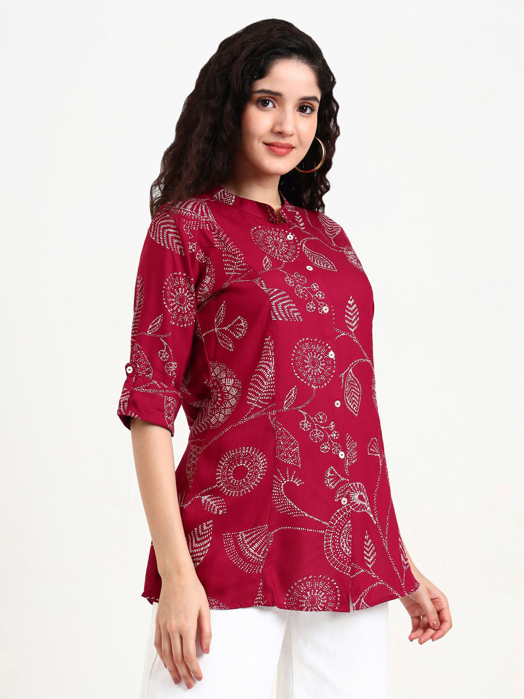 Maroon Printed Rayon Top