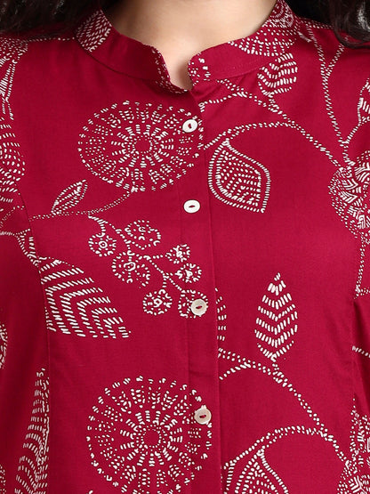 Maroon Printed Rayon Top