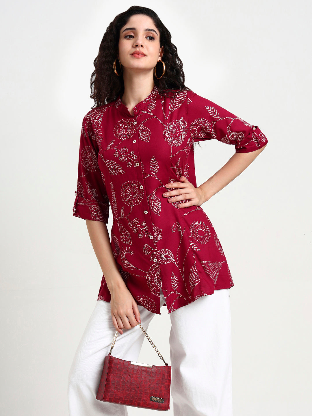 Maroon Printed Rayon Top
