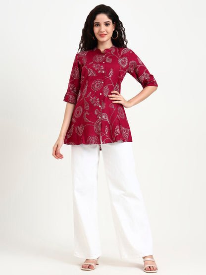 Maroon Printed Rayon Top