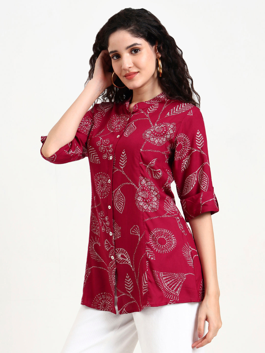 Maroon Printed Rayon Top