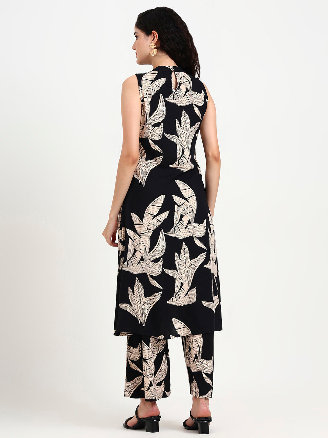 Black Floral Printed Rayon Kurta Pant Sets