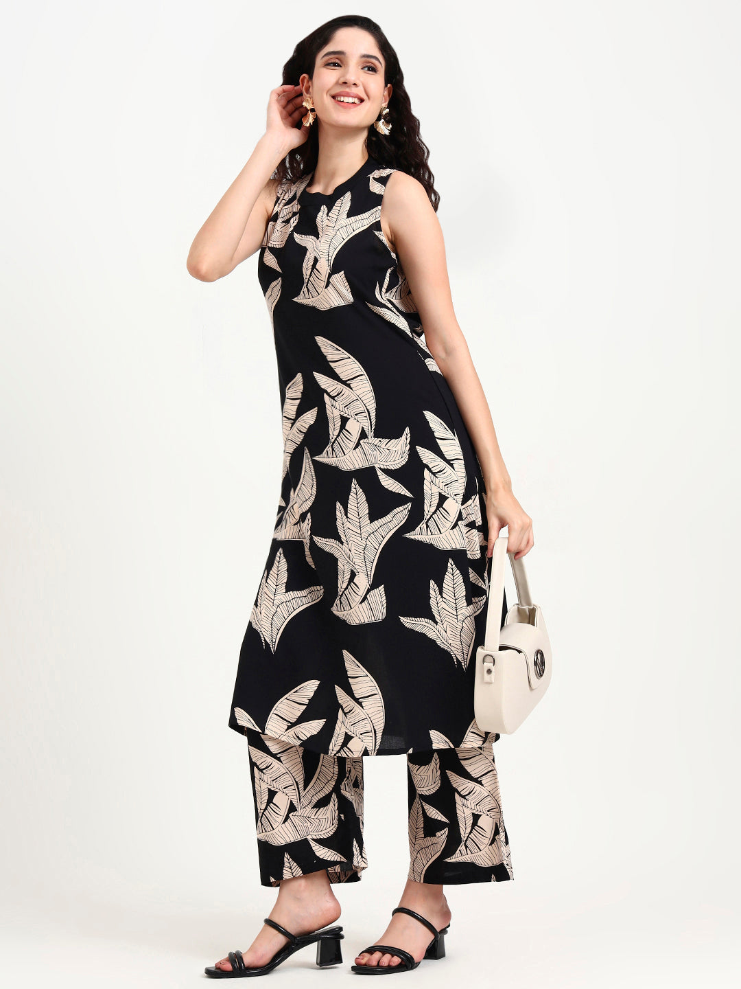 Black Floral Printed Rayon Kurta Pant Sets