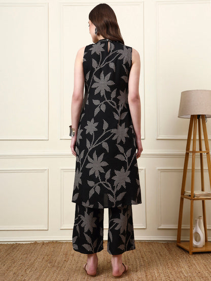 Black Boat Neck Sleeveless Rayon Co-ord Sets