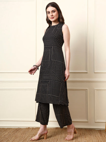 Black Boat Neck Sleeveless Rayon Co-ord Sets