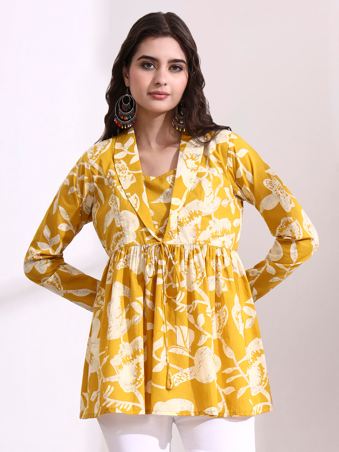 Mustard Lepal Coller Peplum Top