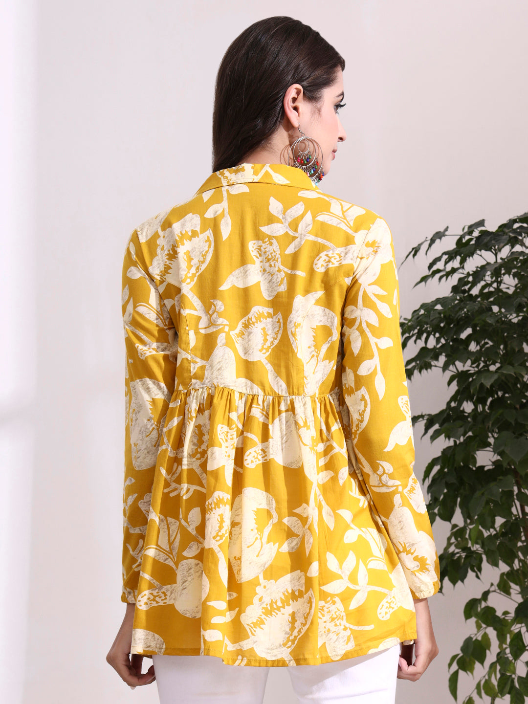 Mustard Lepal Coller Peplum Top