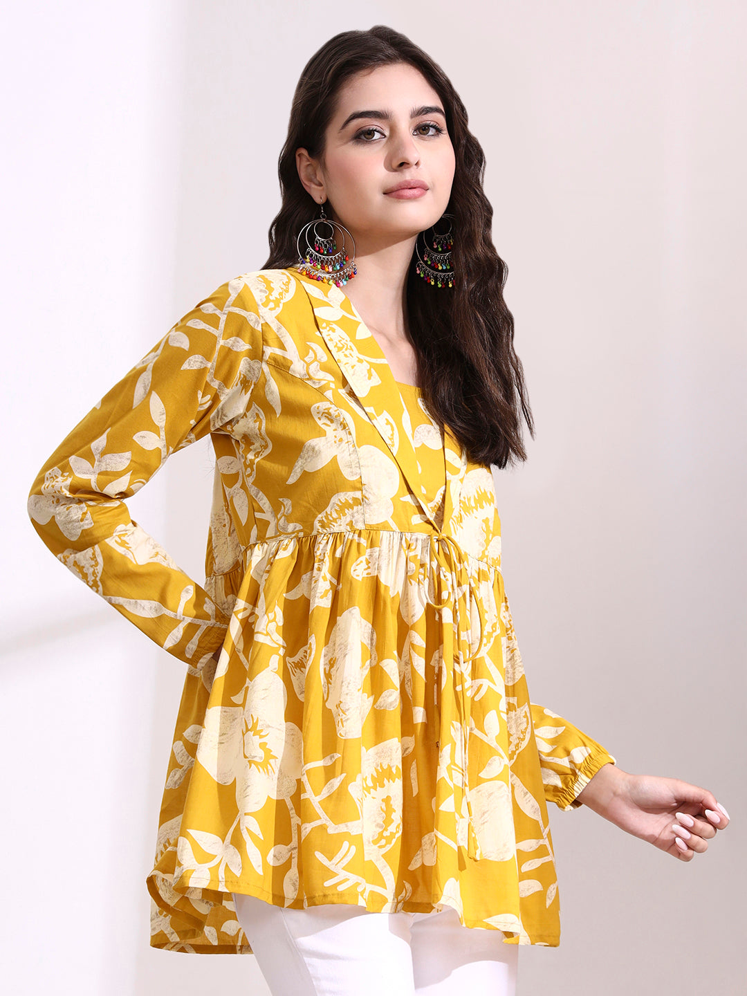 Mustard Lepal Coller Peplum Top