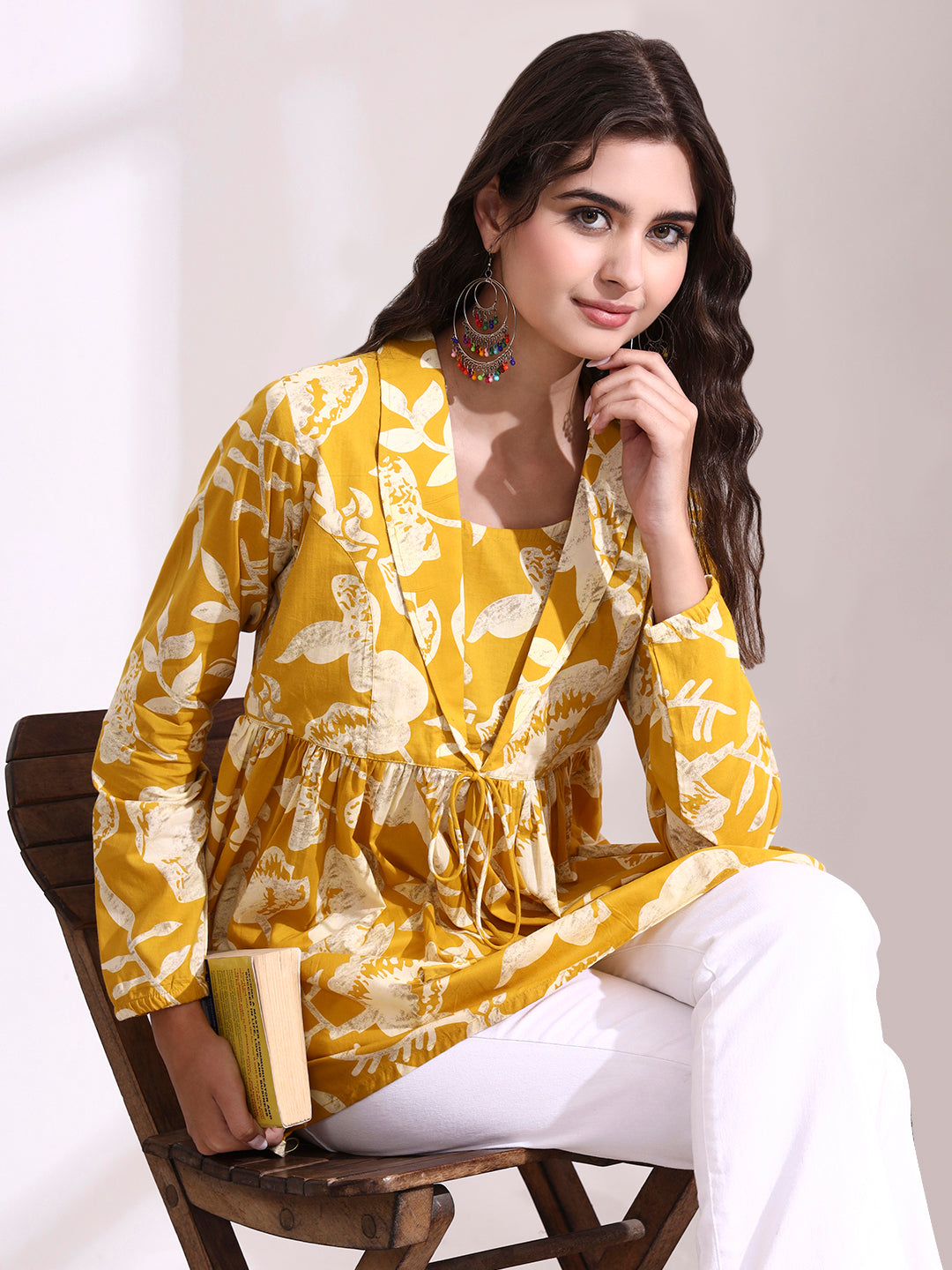 Mustard Lepal Coller Peplum Top