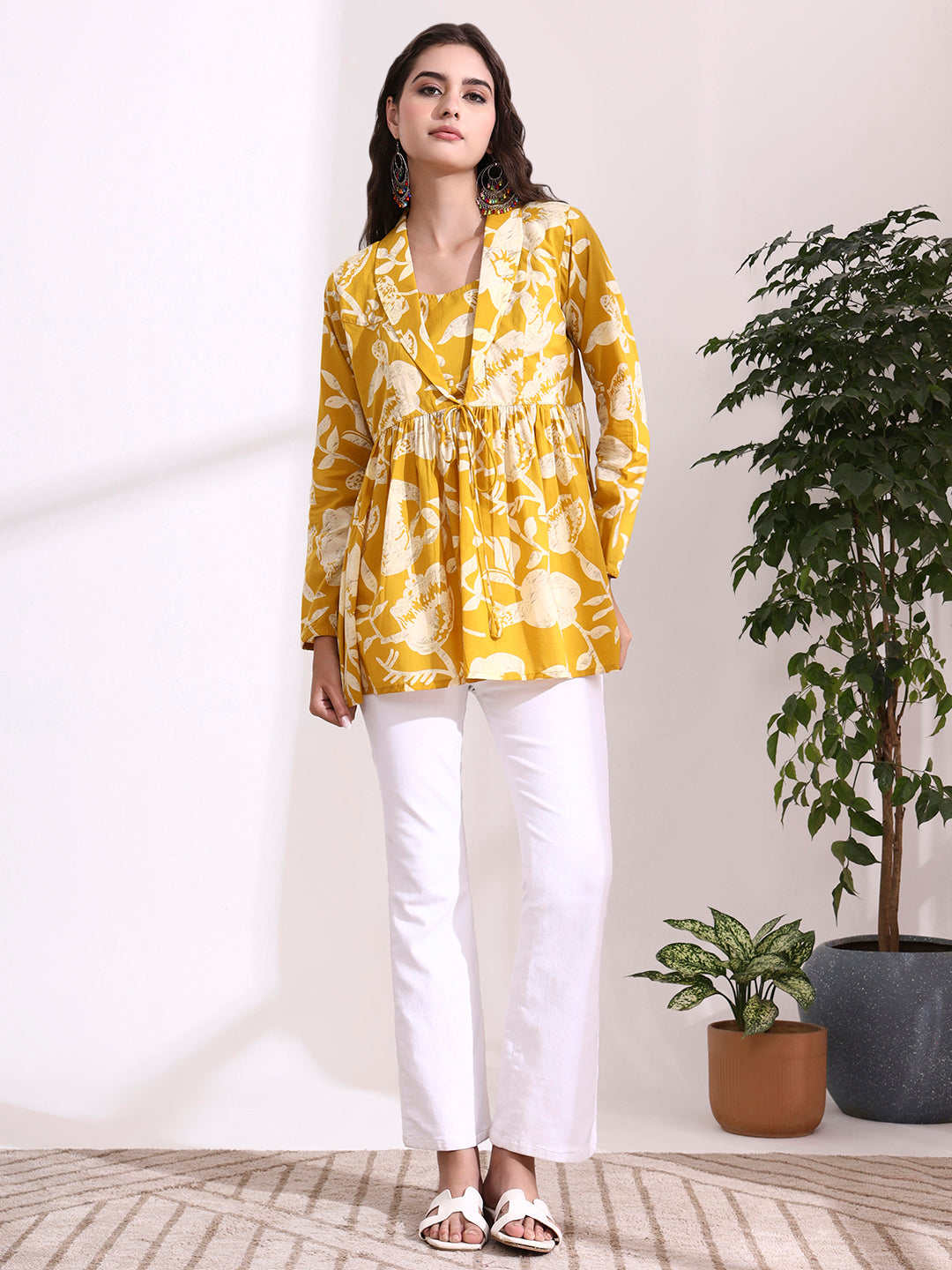 Mustard Lepal Coller Peplum Top