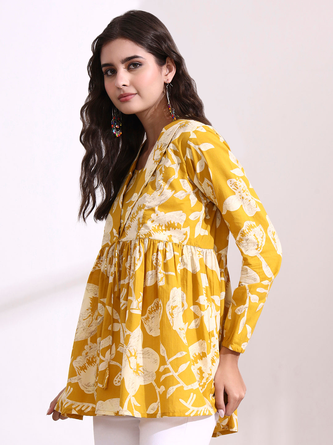 Mustard Lepal Coller Peplum Top