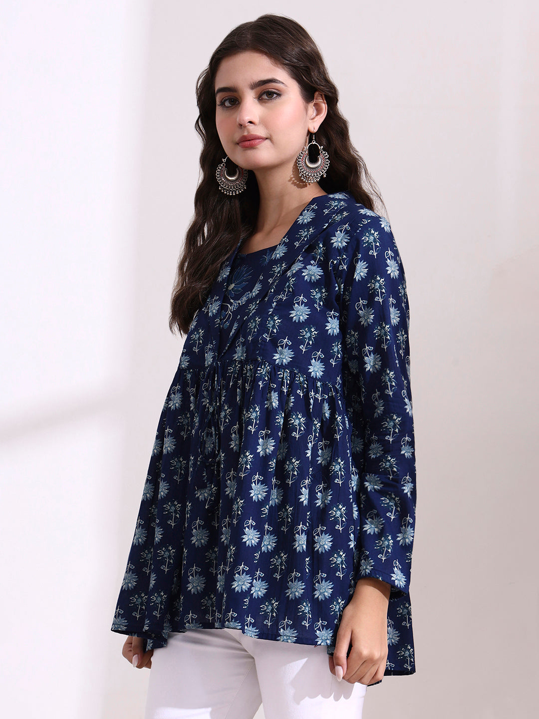 Blue Lepal Coller Peplum Top