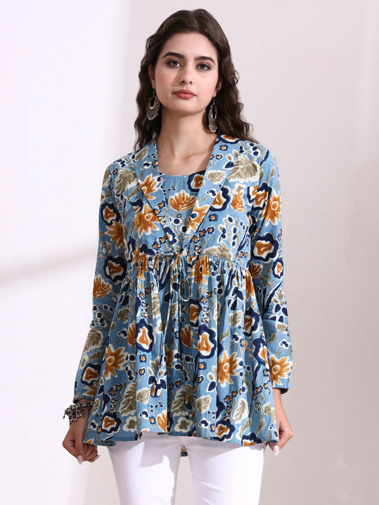 Sky Blue Lepal Coller Peplum Top