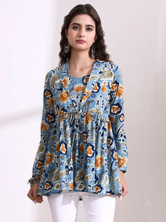 Sky Blue Lepal Coller Peplum Top