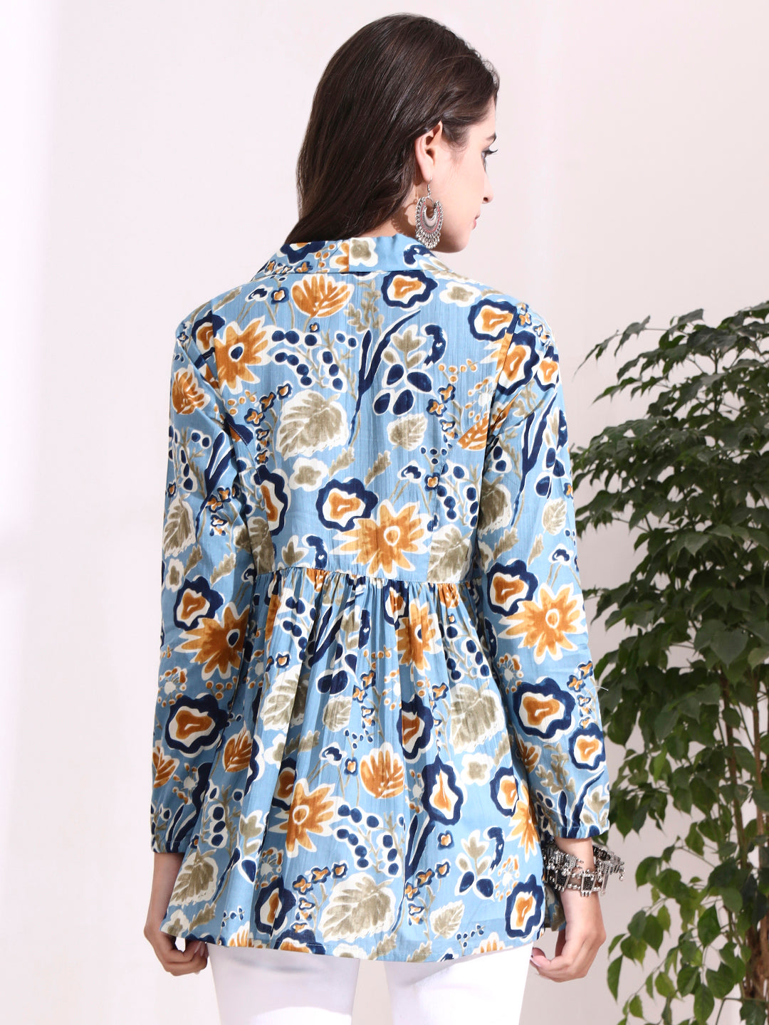 Sky Blue Lepal Coller Peplum Top