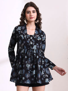 Black Lepal Coller Peplum Top