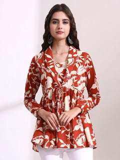 Dark Orange Lepal Coller Peplum Top