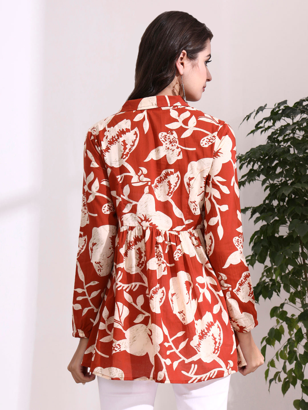 Dark Orange Lepal Coller Peplum Top