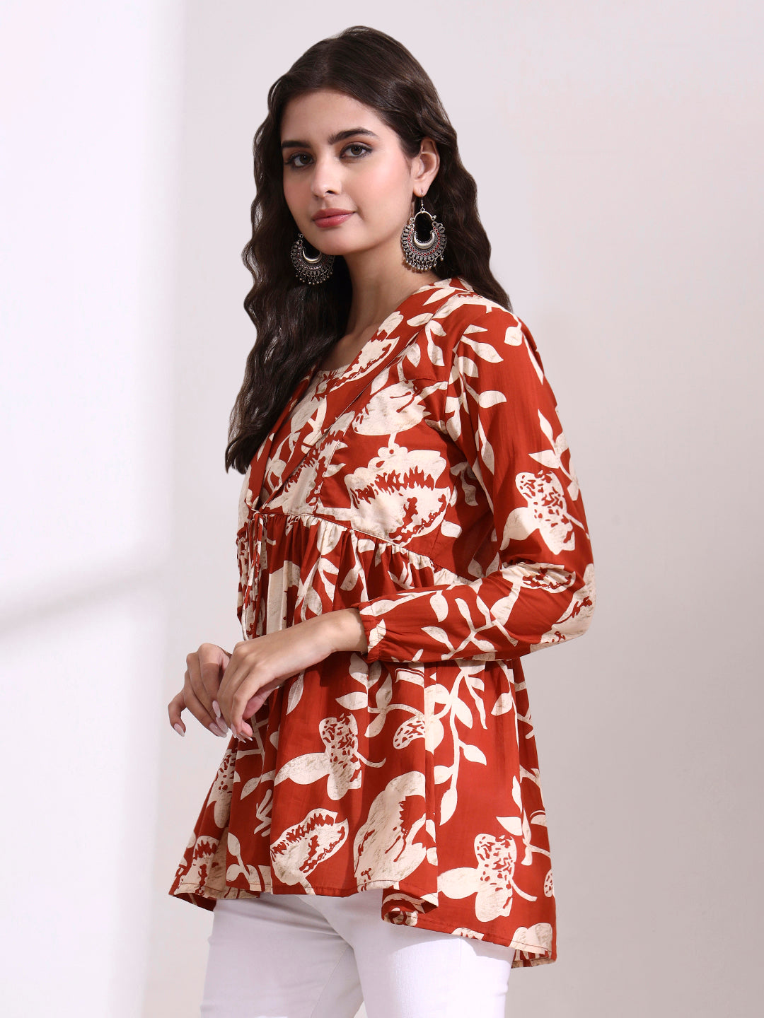 Dark Orange Lepal Coller Peplum Top