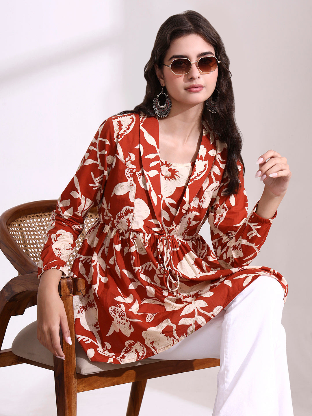 Dark Orange Lepal Coller Peplum Top