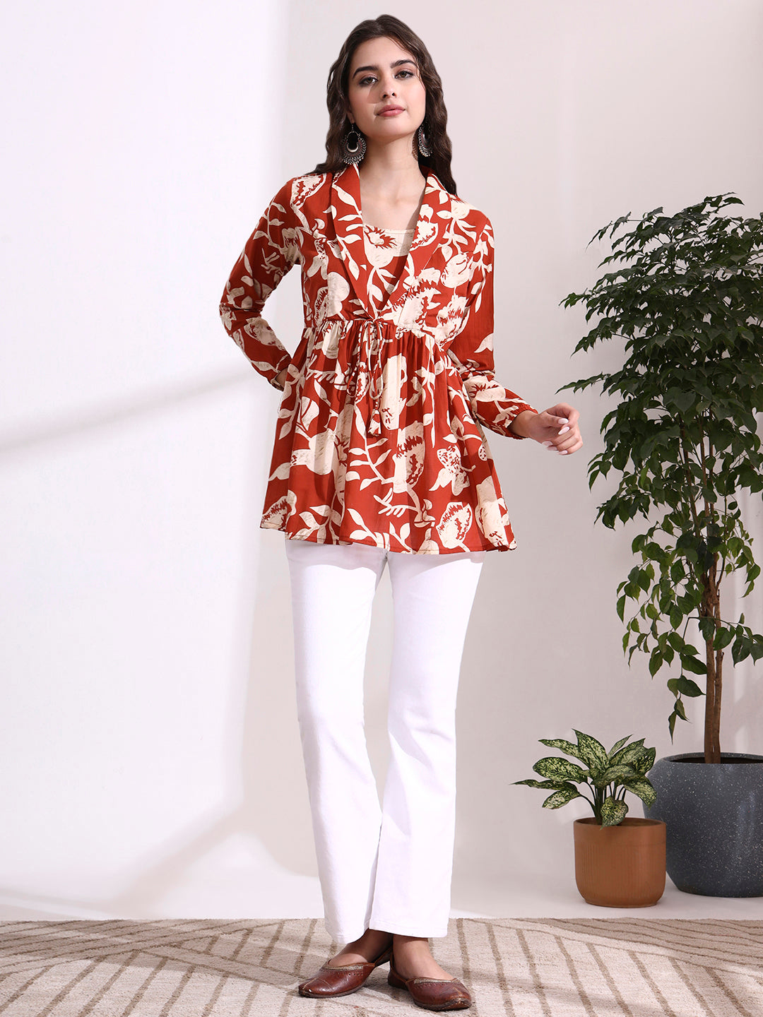 Dark Orange Lepal Coller Peplum Top