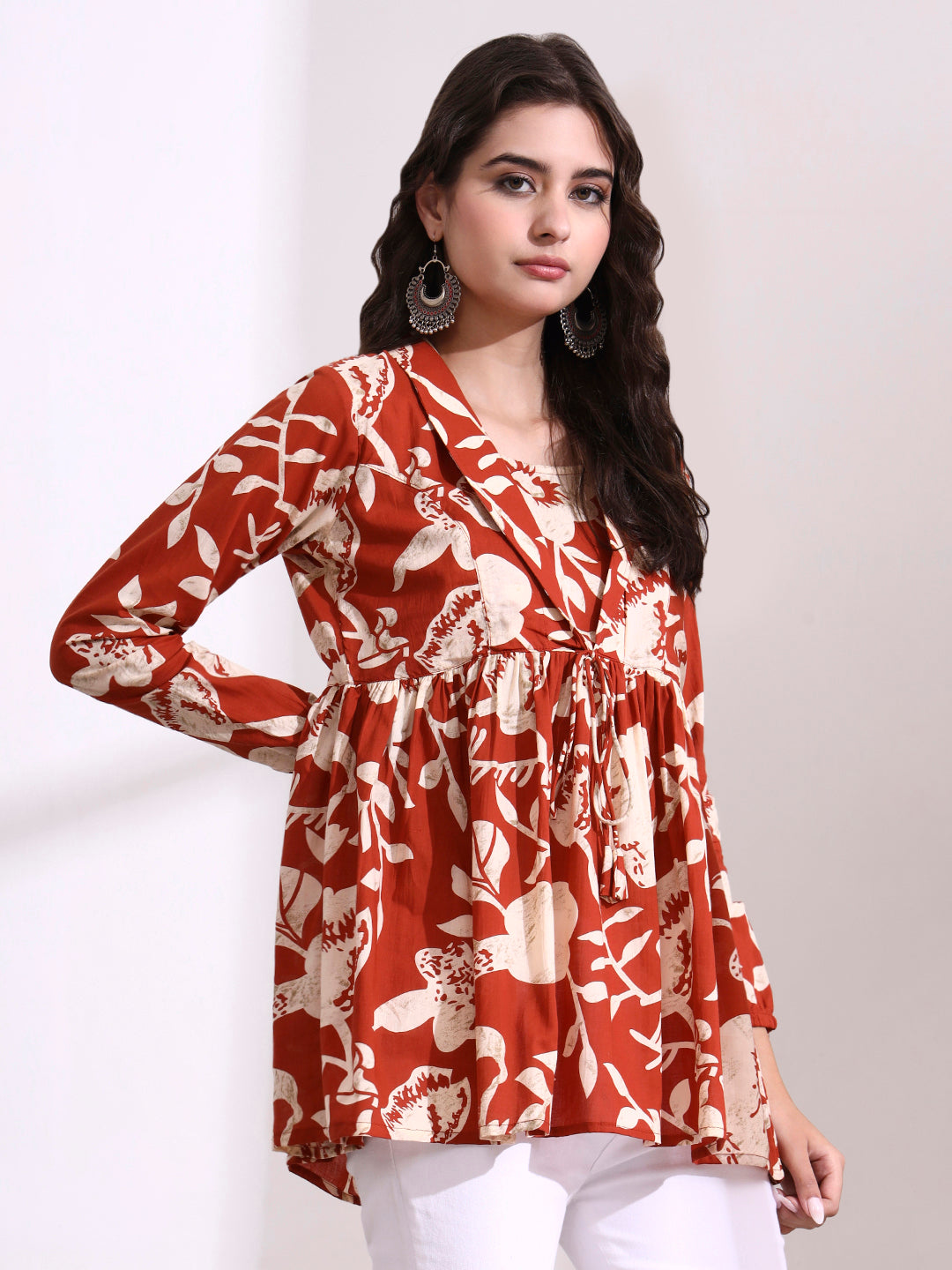 Dark Orange Lepal Coller Peplum Top