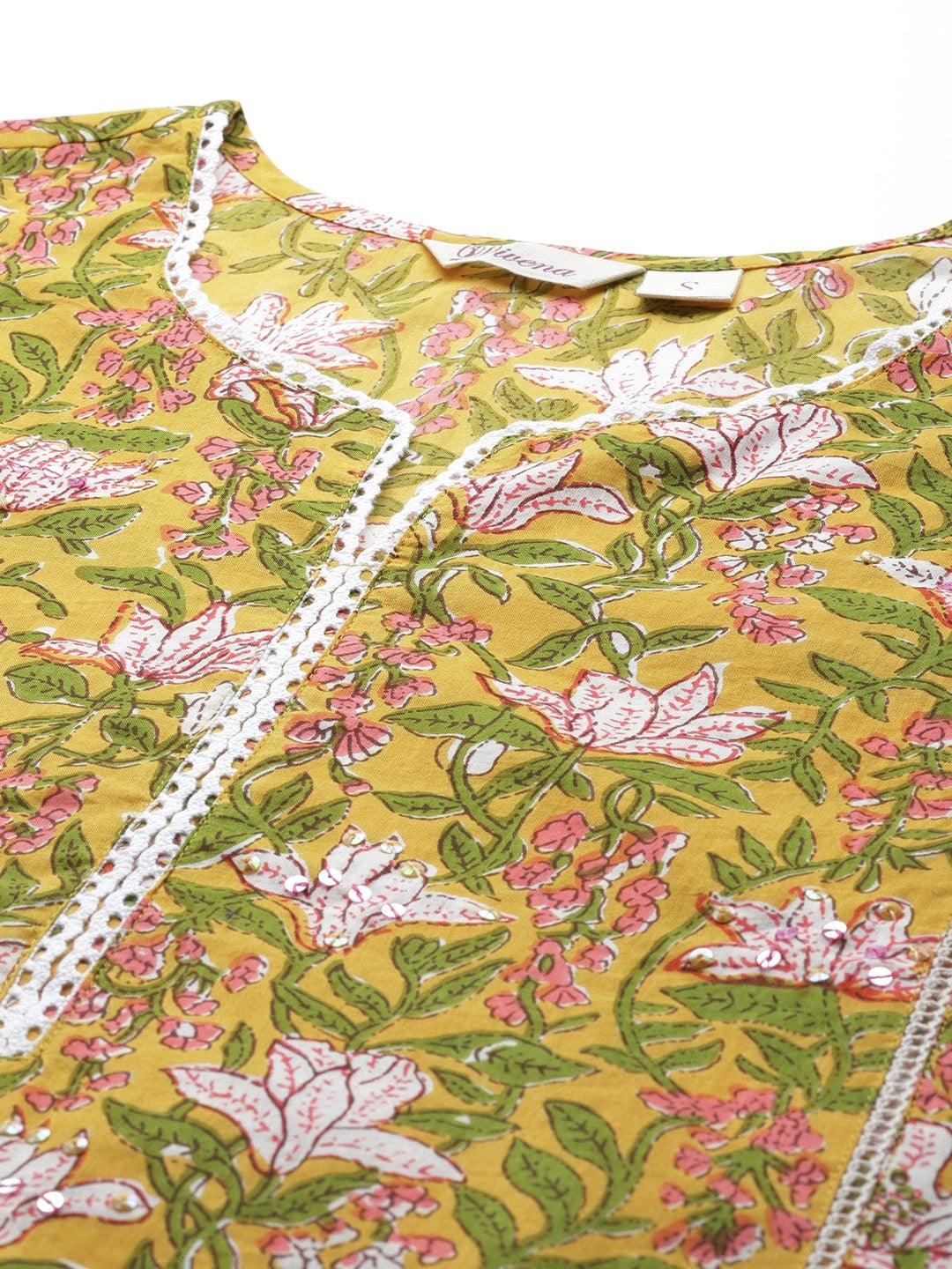  Yellow Floral Printed Straight Kurta Pant Sets -  world