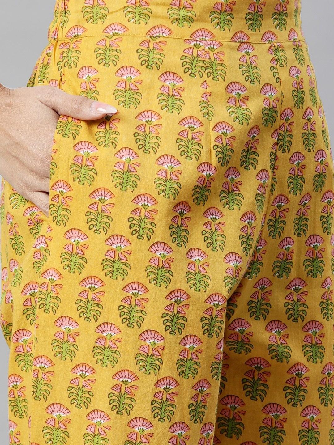  Yellow Floral Printed Straight Kurta Pant Sets -  world
