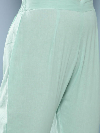  Sky Blue Hand Painted Floral Organza Anarkali Kurta Pant Set with Dupatta -  world
