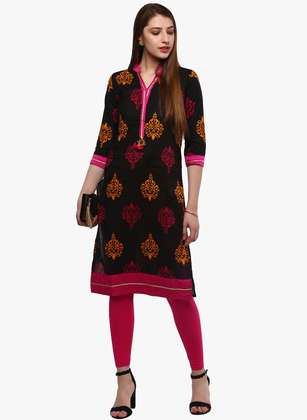  Printed Black cotton Kurti -  world