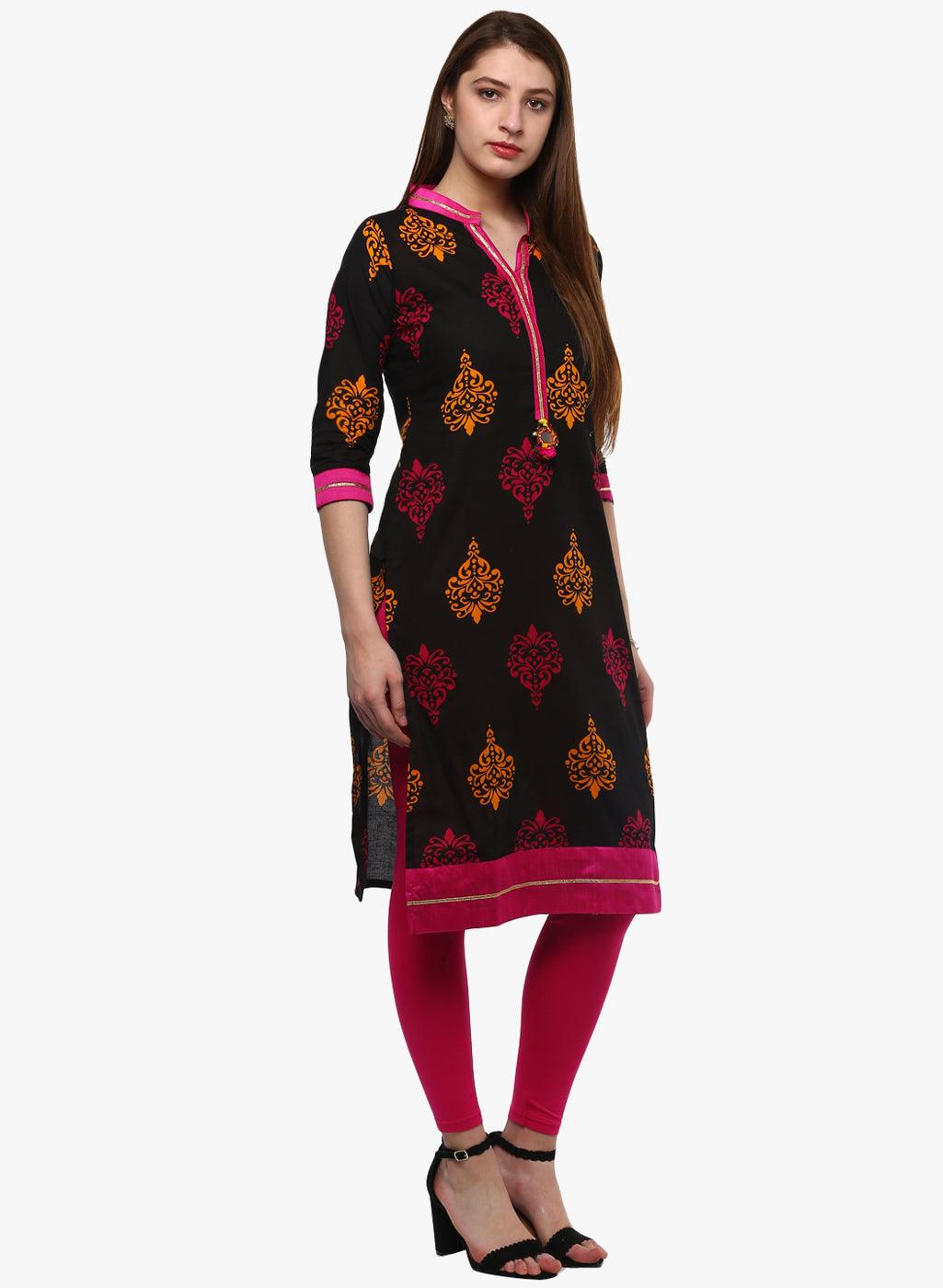  Printed Black cotton Kurti -  world