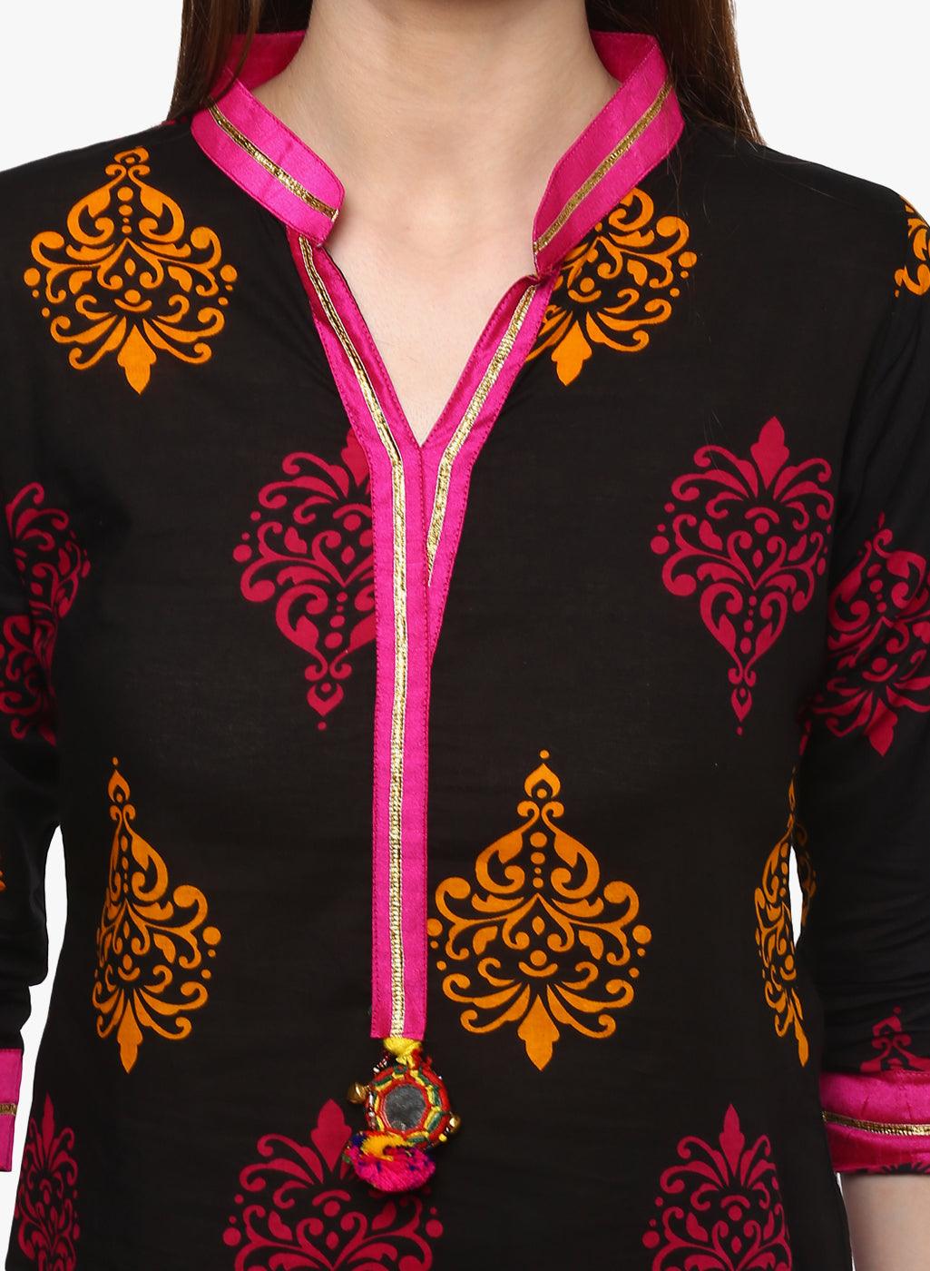  Printed Black cotton Kurti -  world
