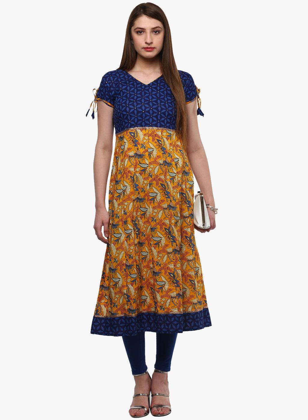  Gorgeous Blue And Mustard Anarkali -  world