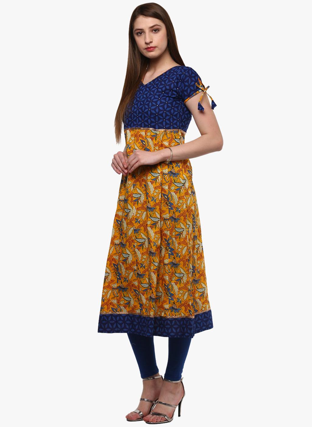  Gorgeous Blue And Mustard Anarkali -  world