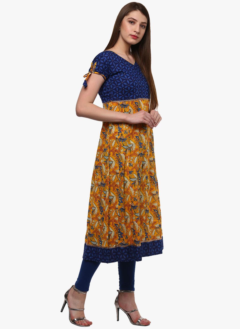  Gorgeous Blue And Mustard Anarkali -  world