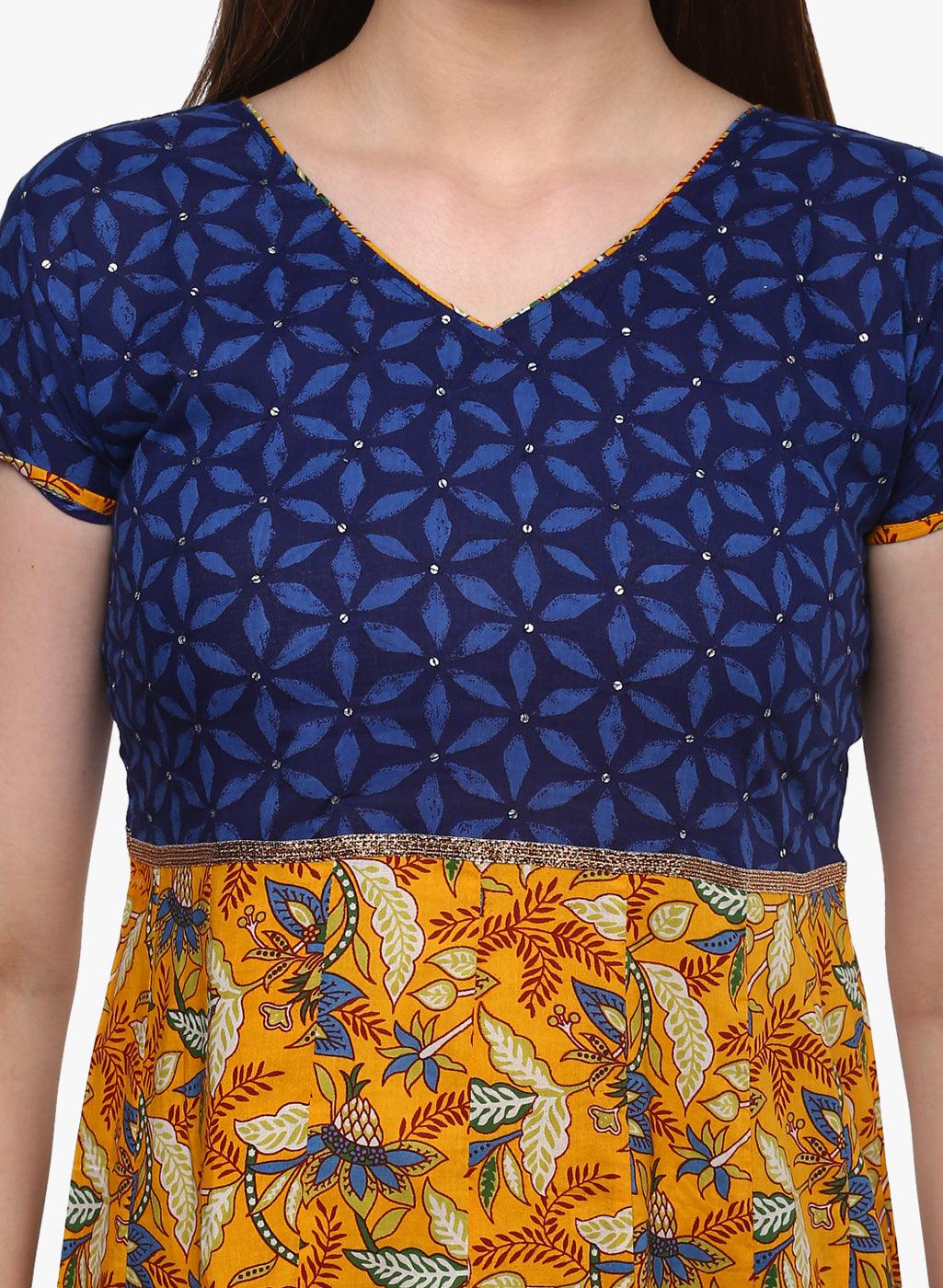  Gorgeous Blue And Mustard Anarkali -  world