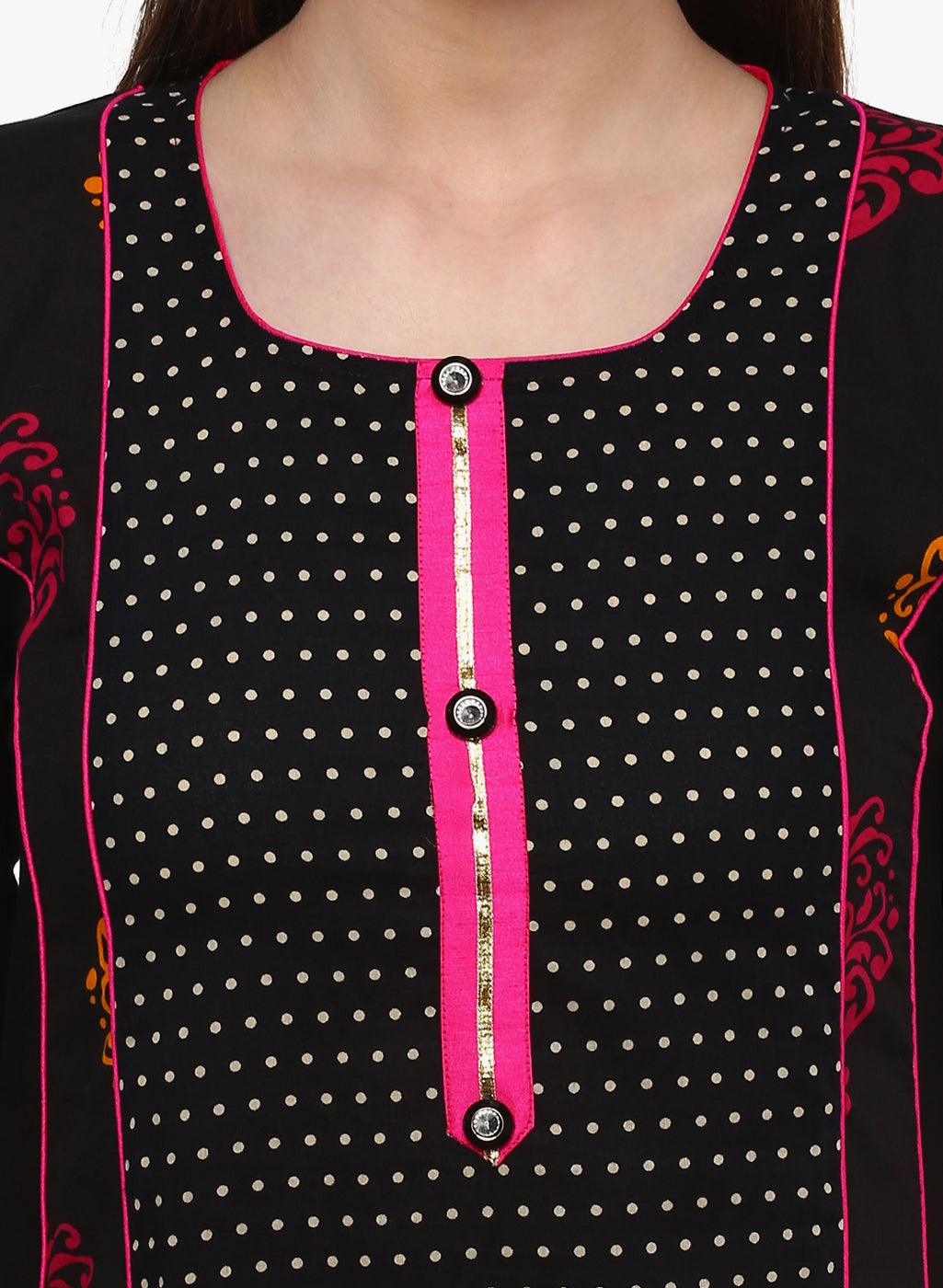  Black Printed A-Line Rayon And Cotton Kurta -  world