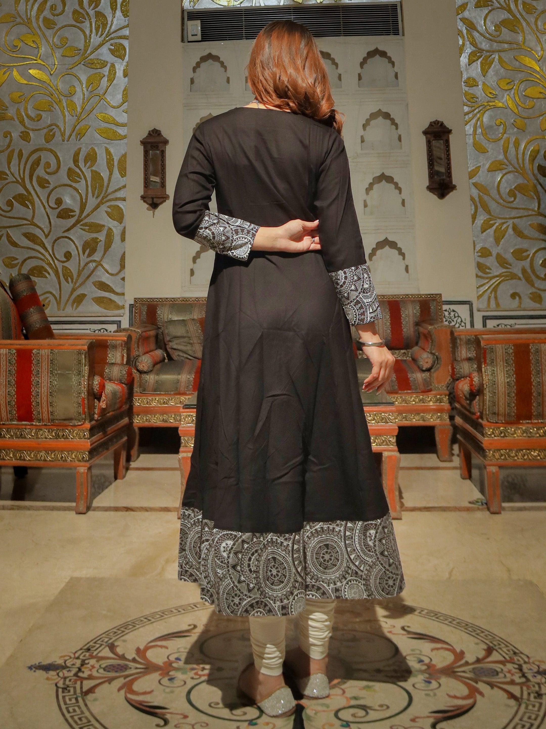  Black Rayon A-line Kurti - world.com