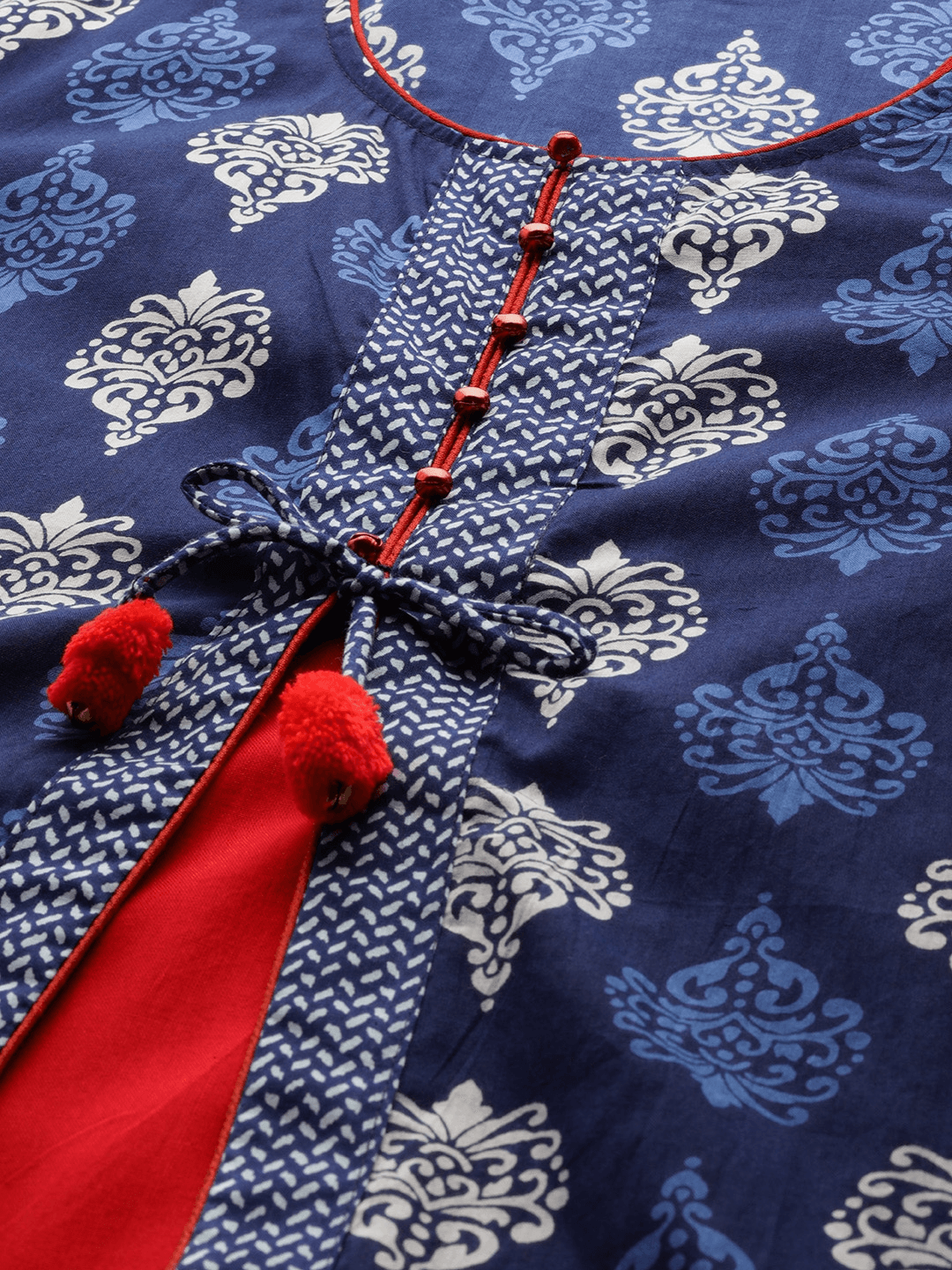 Plus Size Blue Cotton & Rayon A-line Kurti -  world