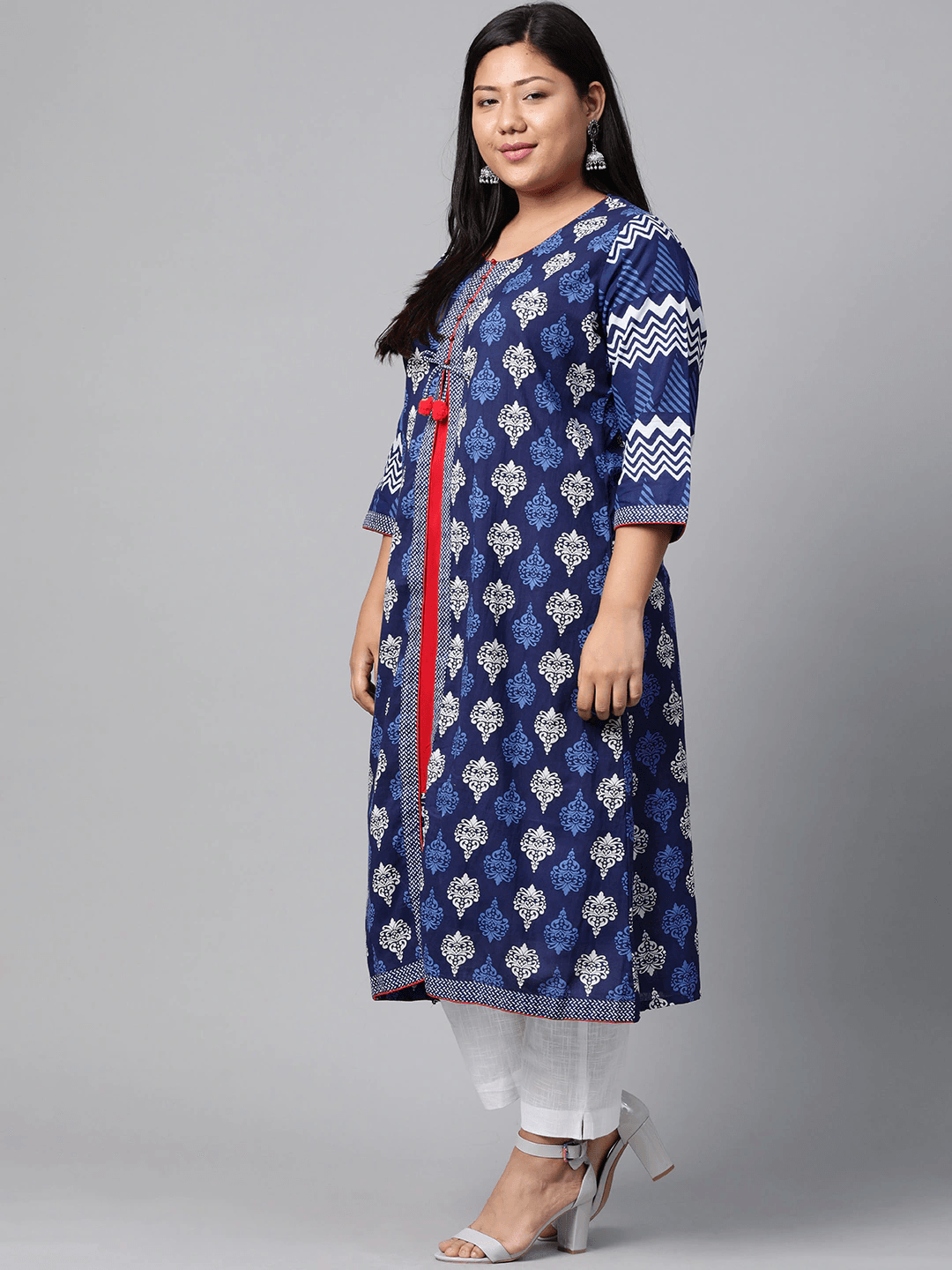 Plus Size Blue Cotton & Rayon A-line Kurti -  world