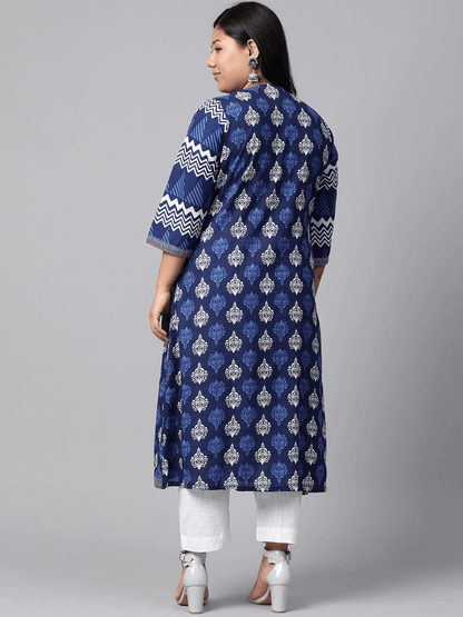  Blue Cotton & Rayon A-line Kurti -  world