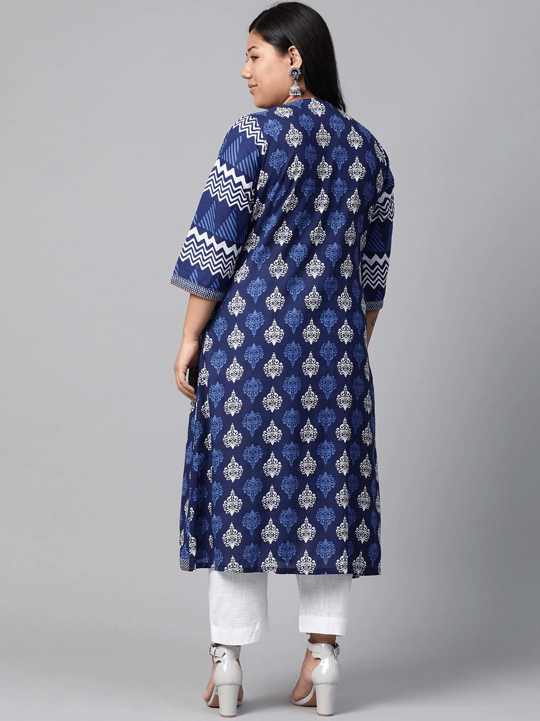 Plus Size Blue Cotton & Rayon A-line Kurti -  world