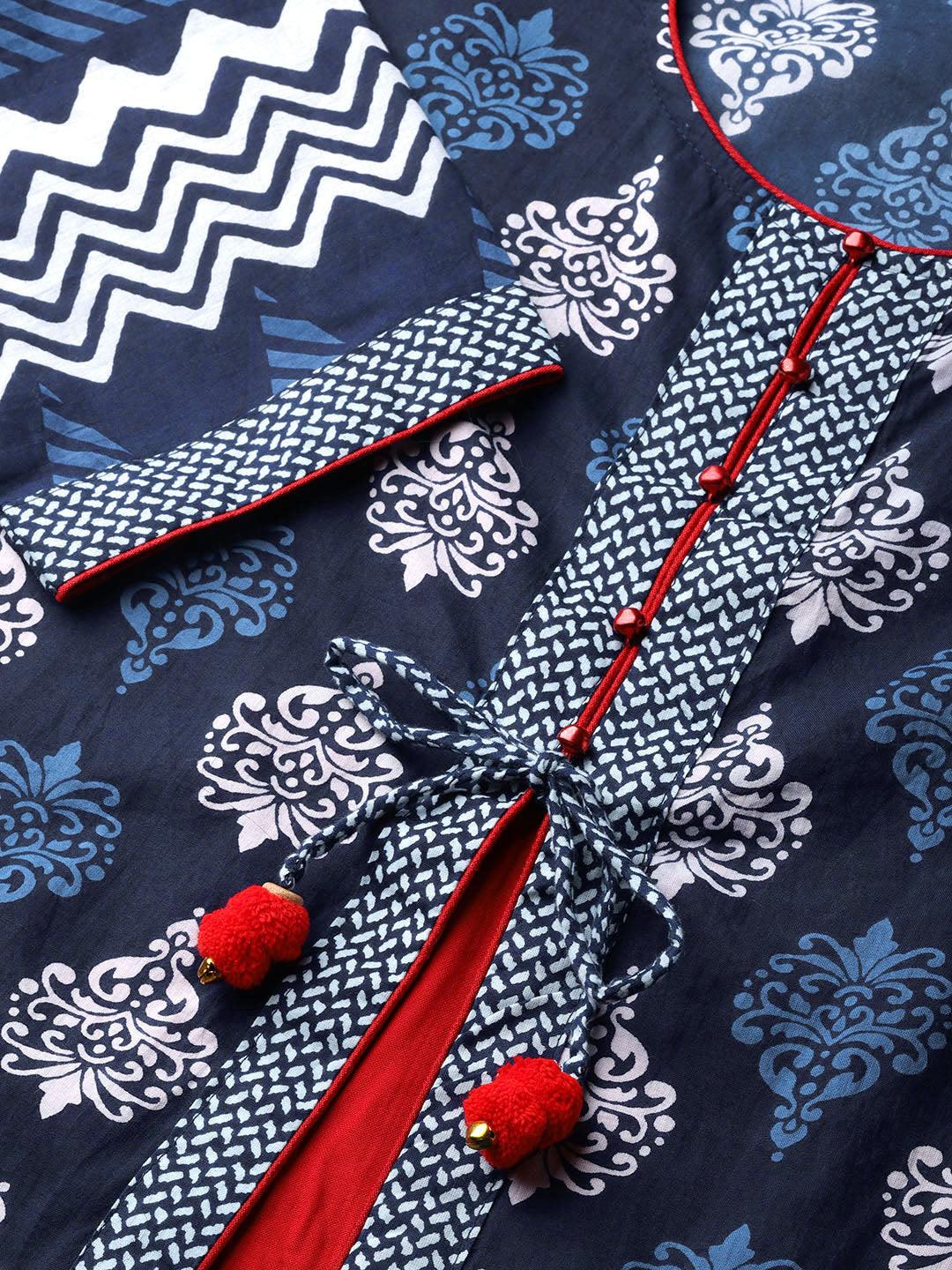  Blue Cotton & Rayon A-line Kurti -  world