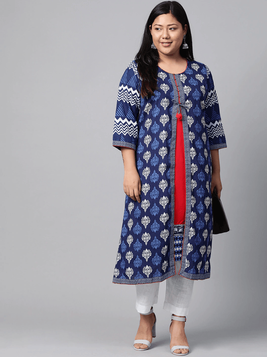  Blue Cotton & Rayon A-line Kurti -  world