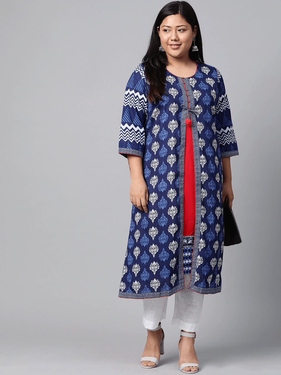 Plus Size Blue Cotton & Rayon A-line Kurti -  world